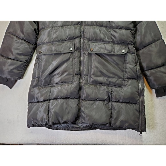 Madden Girl Puffer Coat Womens XL Black Sherpa Lined‎ Hooded Drawstring Full Zip - Picture 3 of 9